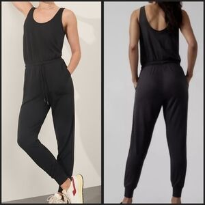Athleta Balance Casual Drawstring Waist French Terry Jumpsuit in Black Small